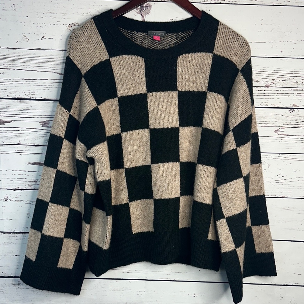 Vince Camuto Black and Tan Checkered Sweater - Picture 4 of 7